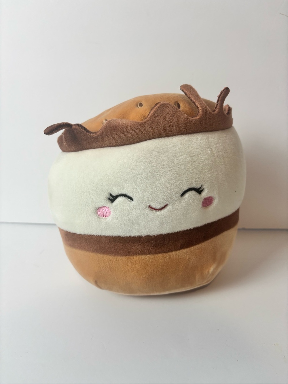 Squishmallows Brown Cream Tan Camping S’More Plush with Pink Cheeks 7”